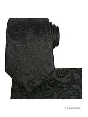 Extra Long Paisley Necktie Tie & Pocket Square Gift Set Jacquard Woven